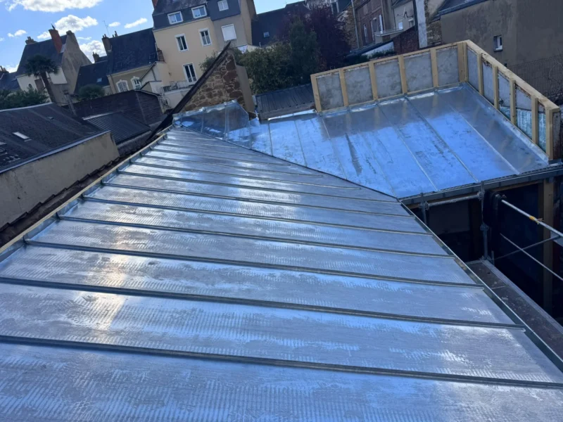 Couverture en zinc à joints debout sur une toiture en centre-ville